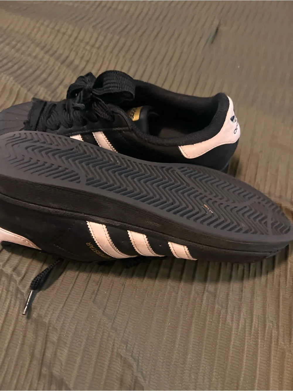 adidas men’s Superstar Sneakers - Black with White Stripes